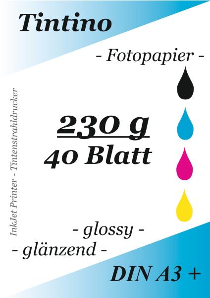 Tintino 40 Blatt Fotopapier DIN A3+ 230g/m² -einseitig glänzend-